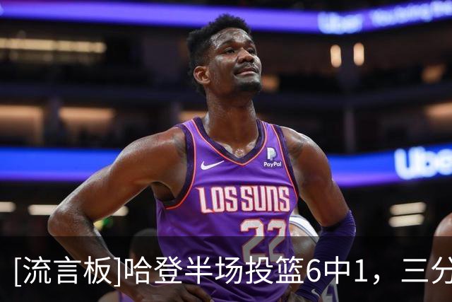 [流言板]哈登半场投篮6中1，三分5中1得到7分6篮板5助攻2失误